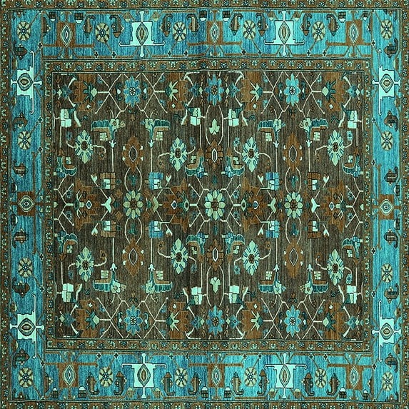 Ahgly Company Indoor Square Oriental Turquoise Blue Industrial Area Rugs, 4' Square
