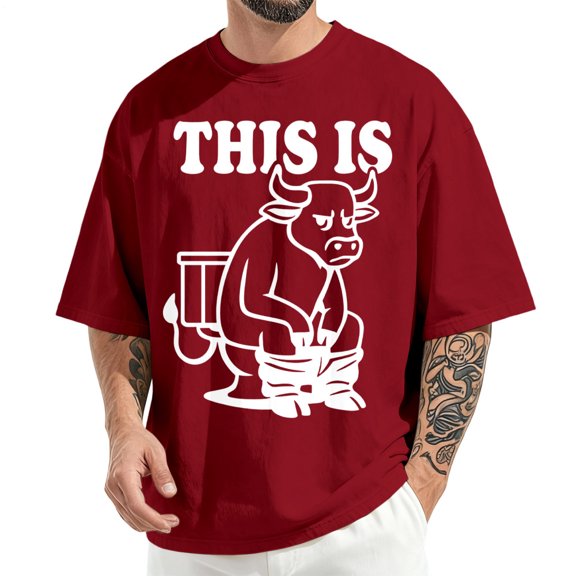 jowamay Funny Cow T Shirts for Men This Is Bull Round Neck Tee Shirt Summer Casual Cotton Tops for Streetwear