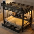thumbnail image 2 of Twin XL over Twin XL Bunk Bed with Storage Shelves and Drawers,Multifunctional Metal Bunk Beds with USB Ports and LED Lights, Lower Bed that can be converted into a sofa, Black, 2 of 18