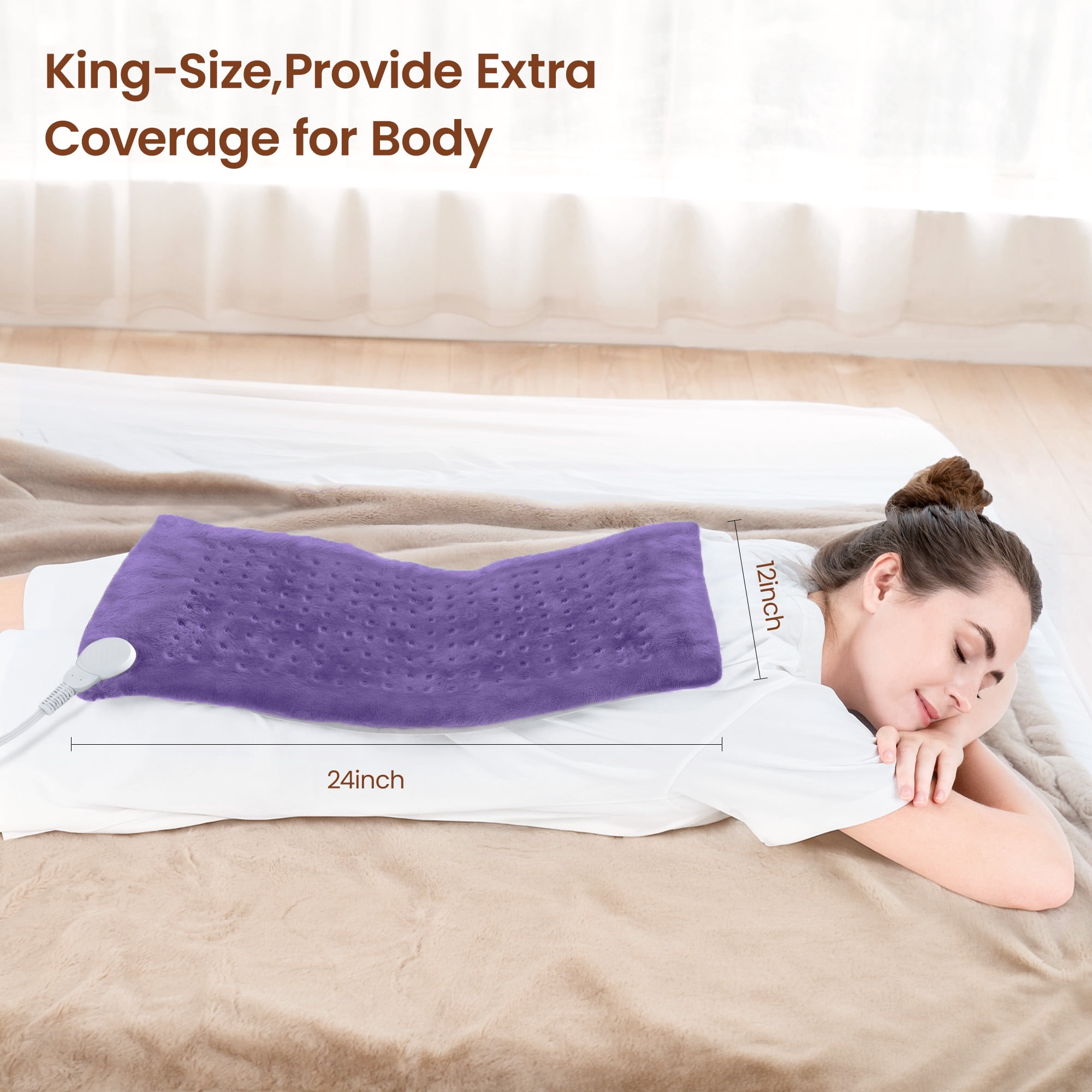 RENPHO Heating Pad for Back Pain Relief & Period Cramps, Hsa Fsa Eligible, Heat Pad for Neck and Shoulder,12"x24", Mothers Day Birthday Gifts for Women Men, White Purple