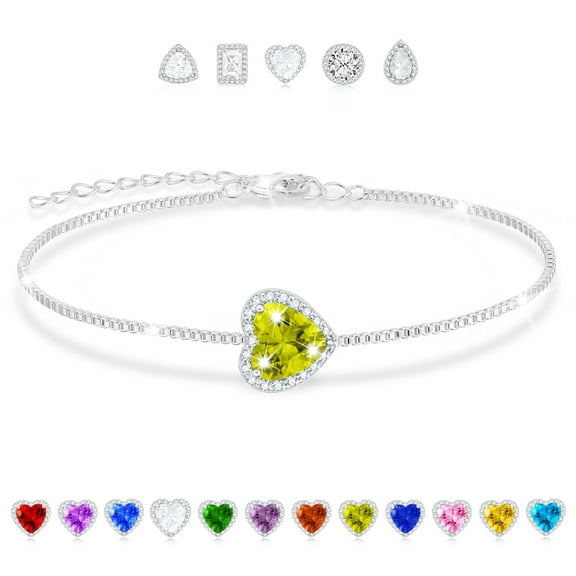 APSVO S925 Sterling Silver Plated Love Heart Bracelets for Women Girls August Birthstone Bracelet with Peridot Birthday Graduation Mothers Day Jewelry Gifts Teen Her Mom Lady Adults Kids Ideas