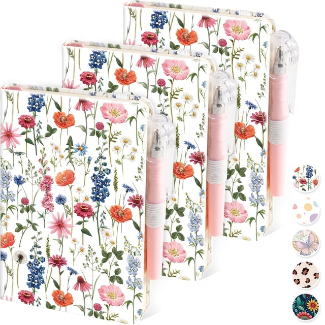 Libreta NIRMIRO, tamaño pequeño, tamaño A6, diseño floral, con bolígrafo, 400 páginas