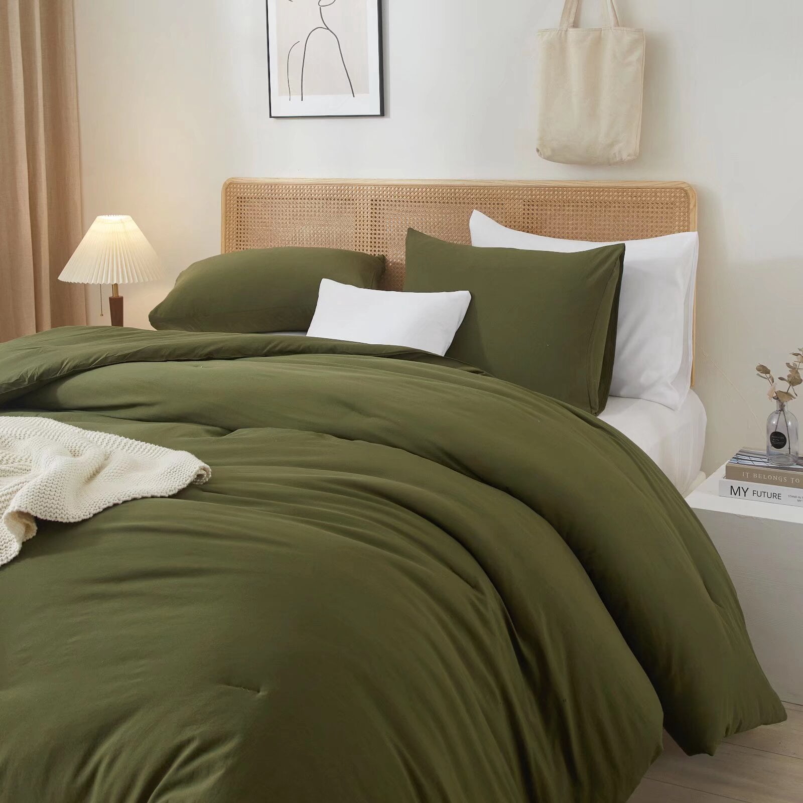 植木2点。 Amazon.com: Monbix King Size Comforter Set, Olive Green King Bed