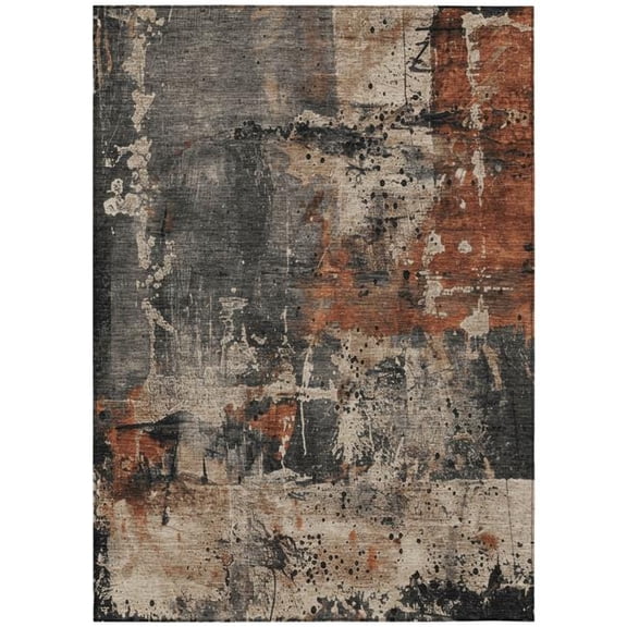 HomeRoots 622367 5 x 8 ft. Taupe & Rust Abstract Washable Transitional Indoor & Outdoor Rectangle Area Rug