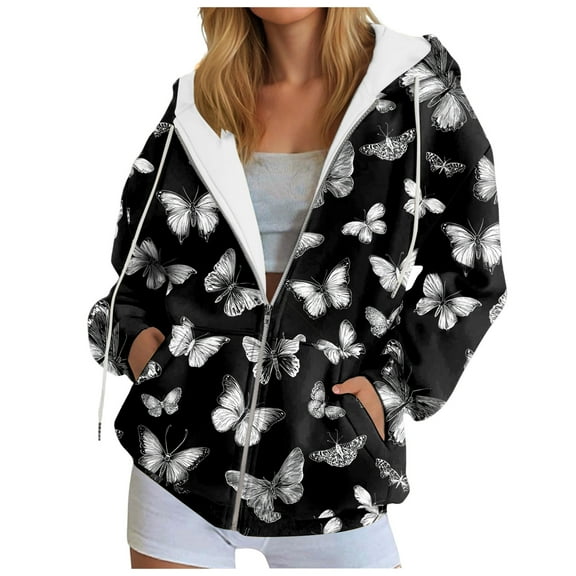 Gibobby Zip up Hoodie Sweatshirts for Women Casual Solid Color Long Sleeve Open Front Cardigan Pullover Tops with Pockets Jackets with Pockets(L,Black)