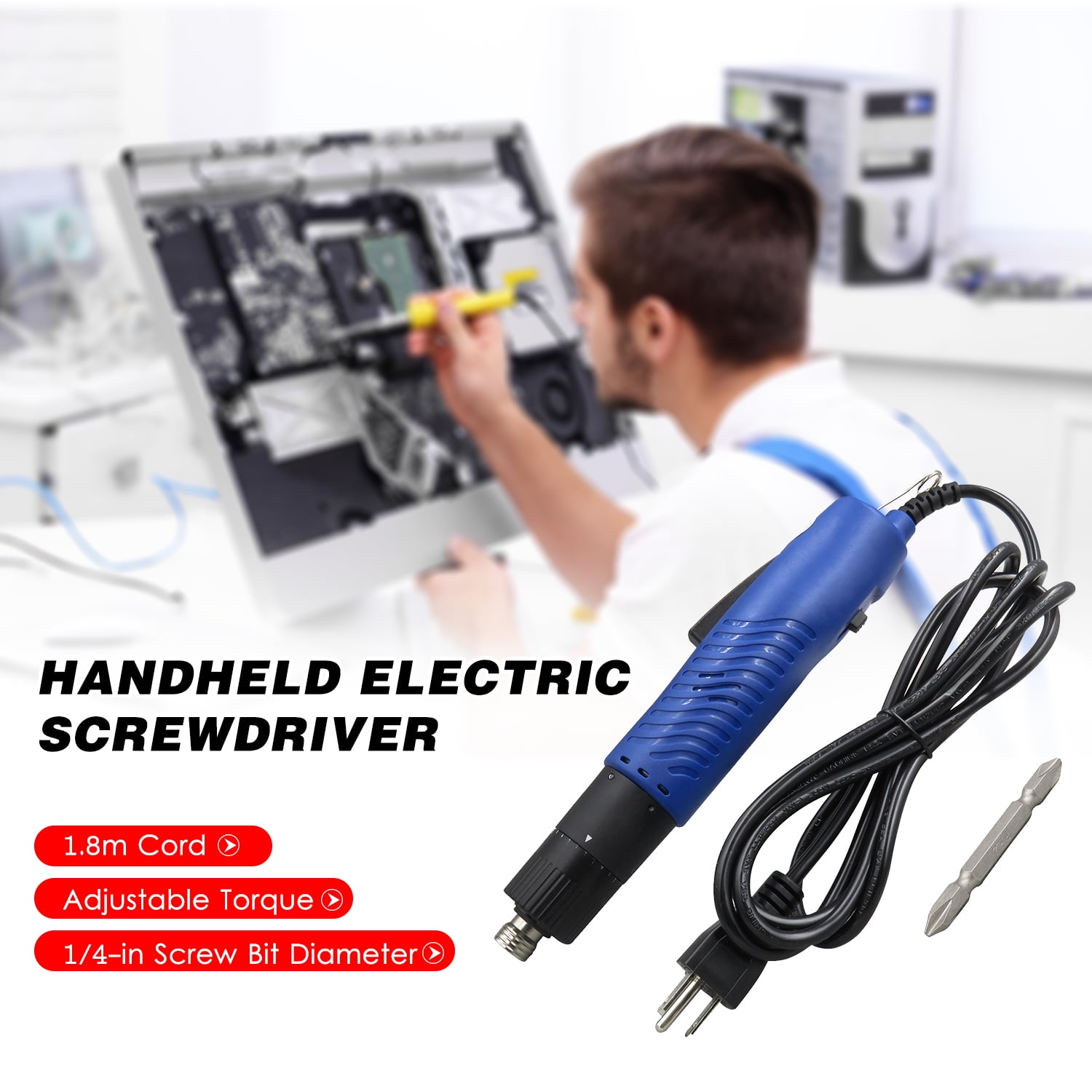 AC Electric Screwdriver Handheld Corded Electric Screw Driver Adjustable Torque 1/4-in Screw Bit Diameter Tool
