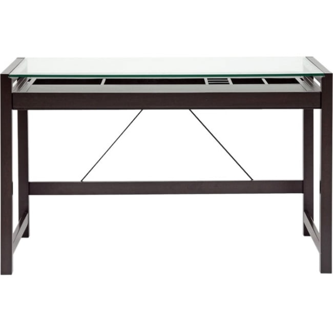 Baxton Studio Idabel Dark Brown Wood Modern Desk with Glass Top