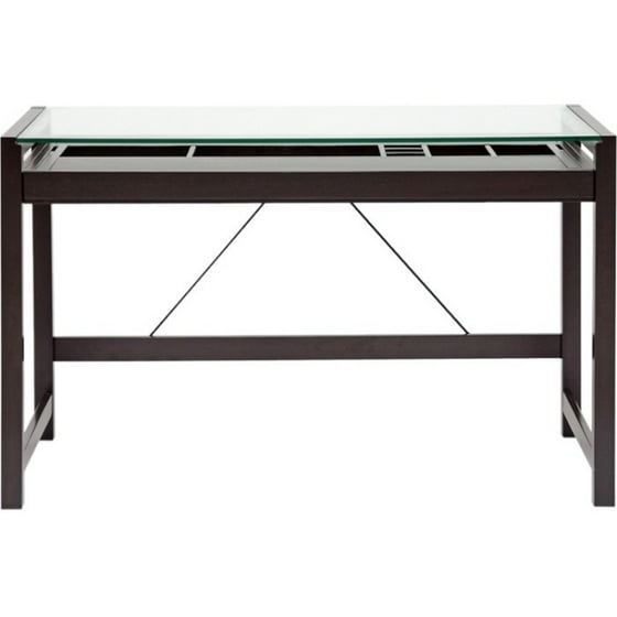 Baxton Studio 47.25 in. Idabel Brown Wooden Desk with Glass Top