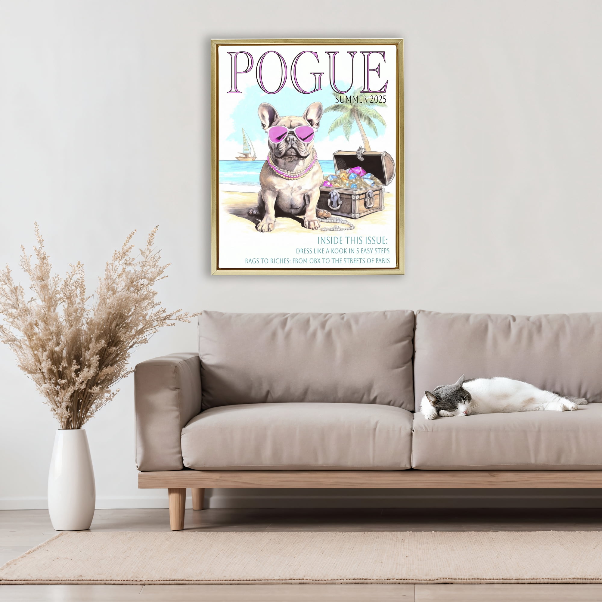 Stupell Industries Pogue Summer Dog Fashion Gold Framed Floater Canvas Wall Art, design by Grotto Studios