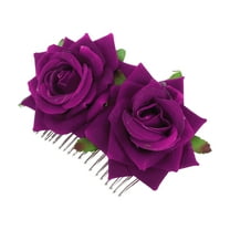 Unique Bargains Christmas 1 Pc Women's Portable Simulated Flowers Hair Clip Comb for Parties Purple Polyester Fabric Iron