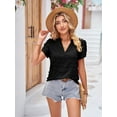 thumbnail image 4 of TEMOFON Womens V Neck Blouse Dressy Casual Short Sleeve Ruffle Summer Work Tops, 4 of 7