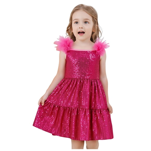 Zshosam Formal Dresses for Girls Flower Girls Tulle Dress Bridesmaid Sparkle Wedding Pageant Dresses Princess Birthday Party Size 4T 5T,(Hot Pink 4-5 Years)