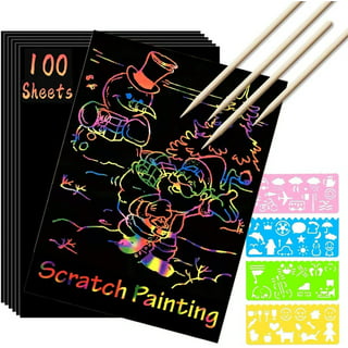 LNKOO Scratch Set for Kids,50 PCS Rainbow Magic Scratch Paper for Kids  Black Scratch Crafts with 5 Drawing Stencils for Birthday Party Game  7.48''*5.11'' 