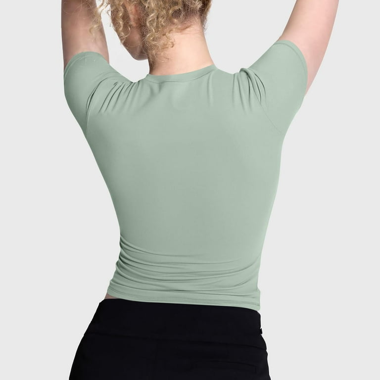 Women's Double Lined Crop Tops - Short Sleeve Y2K Going Out Shirts Spring Summer Tees