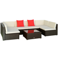 thumbnail image 1 of Outsunny 7 Piece Patio Furniture Set, PE Rattan Outdoor Conversation Set with Sectional Sofa, Glass Tabletop, Cushions and Pillows for Garden, Lawn, Deck, Dark Brown and Ivory, 1 of 10