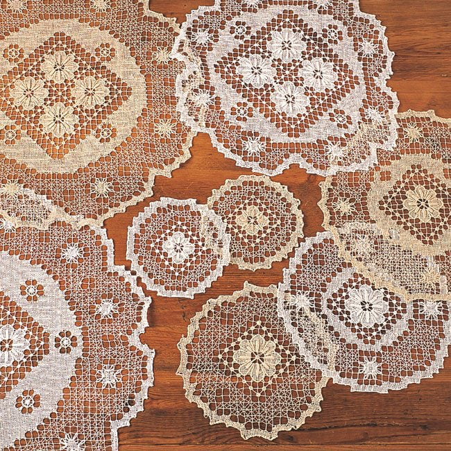 6 Pieces 12" Embroidery Handmade Jeweled Rhine Stones Doily Doilies Beige Gold 