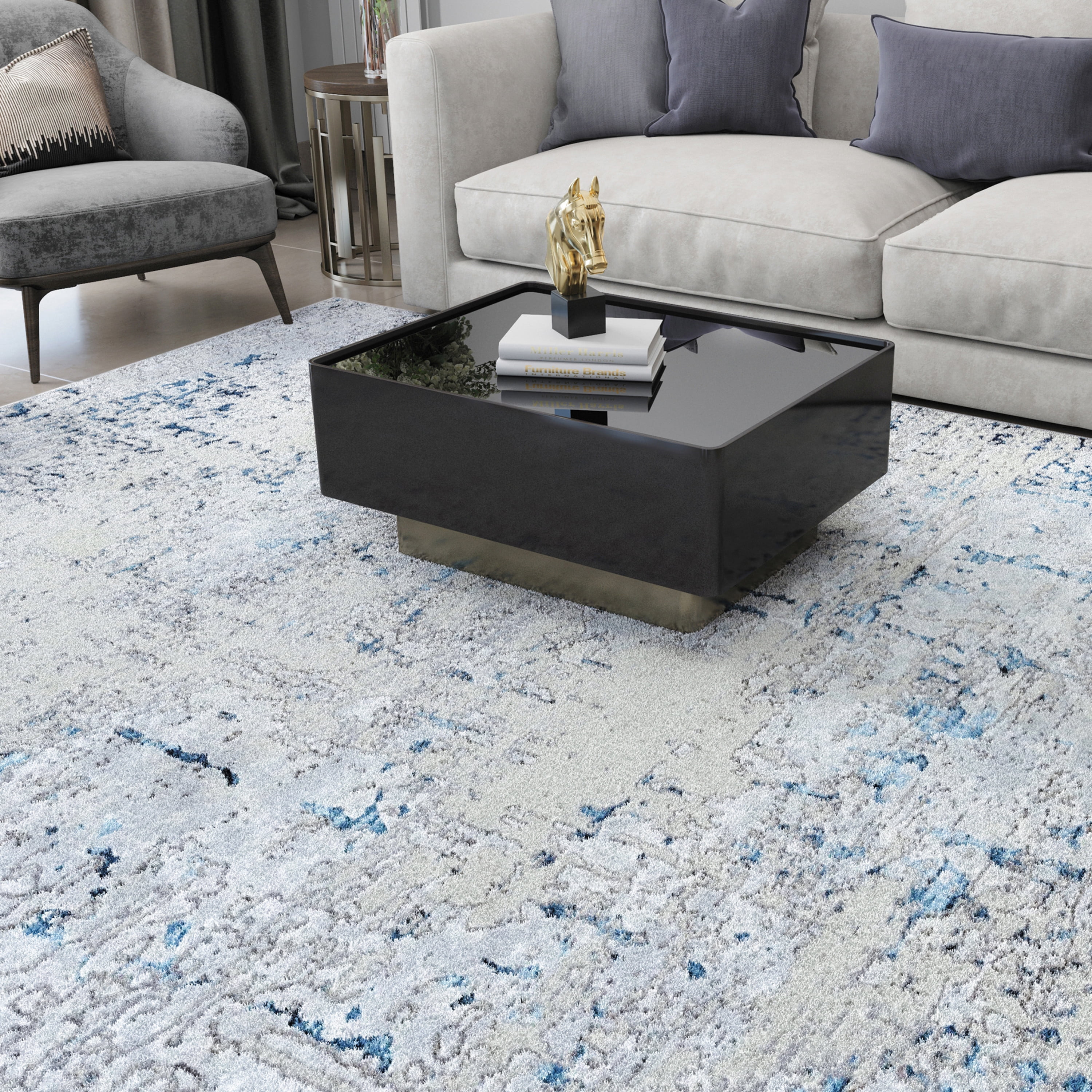 Antik Contemporary 4' x 5' Blue and Gray Polypropylene & Polyester Indoor Area Rug