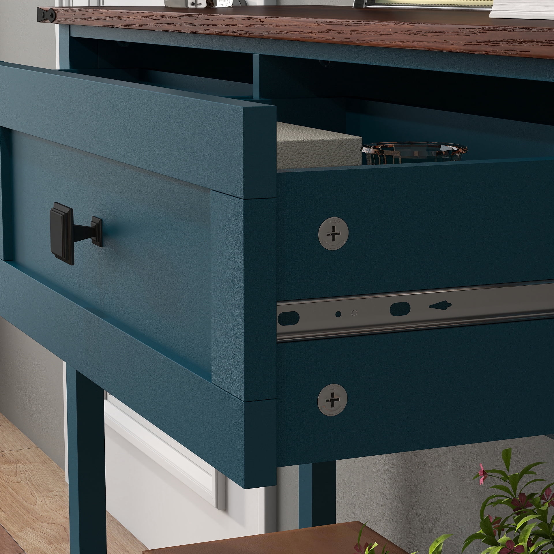 TrumanPick Farmhouse Console Table with 2 Drawer and Bottom Storage Shelf for Entryway, Buffet Sideboard, Rustic Side Table with for Living room, Hallway, Pagoda Blue