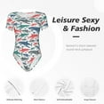 thumbnail image 6 of Daiia Colorful Shark print Women's Crew Neck Short Sleeve Bodysuit Fashion Tops Fit Casual Basic Extender Bodysuit-X-Large, 6 of 9