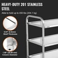 thumbnail image 3 of VEVOR Kitchen Utility Cart 3 Tiers Wire Rolling Cart 450LBS Capacity with 80mm Basket Curved Handle PP Liner 6 Hooks, 3 of 5