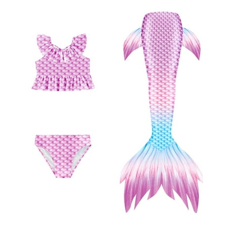 Toimothcn Girl s Swimsuit Sleeveless Casual Colorful 3 Piece Tail Bikini Set Quickly Dry Cover Up Swimwear 10-11 Years
