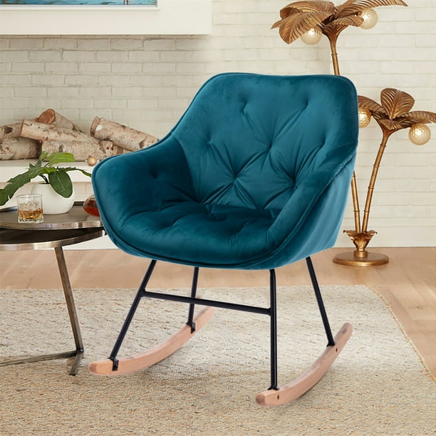 Lemonbest Modern Comfortable Relax Rocking Lounge Chair Velvet Rocker Accent Chair Armchair Nap Chair Single Sofa Chair For Living Room Bedroom Nursery Office Teal Walmart Com Walmart Com