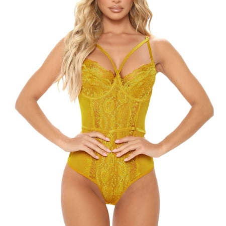 LARUYEKO See Through Lingerie V Neck Lace Bodysuit Sexy Lingerie Women Body Suit Lace up Bodysuit Romper Open Front Lingerie for Women Sexy Sexy Valentines Day Lingerie Sexy Body Stockings for Women