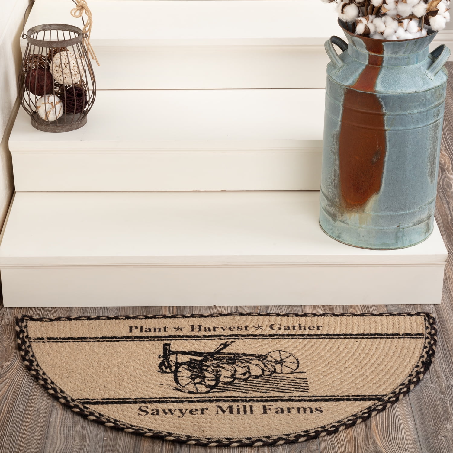 VHC Brands Sawyer Mill Charcoal Plow Jute Half Circle Rug 16.5x33