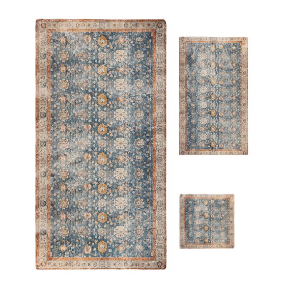 Blue Beige Vintage Towel Set of 3, Soft Microfiber Bath Towels, Hand Towel, Washcloths, Modern Geometric Abstract Art Ethnic Quick-Dry Absorbent Towels for Bathroom Kitchen Hotel Beach Gym Spa