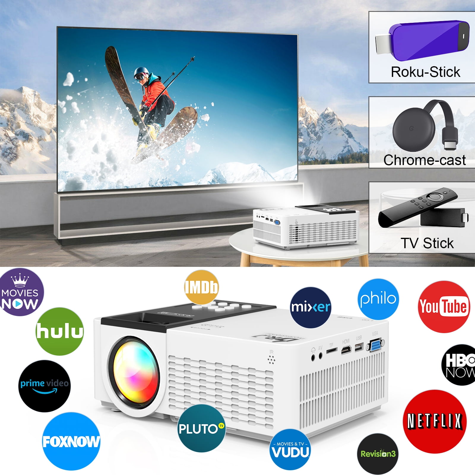 5G WiFi Projector with Bluetooth 5.1, 9000 Lumens HD Movie 