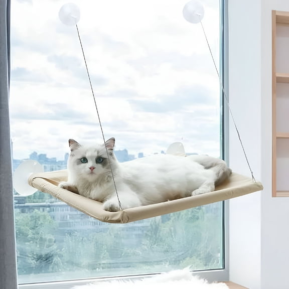 LAMIRO 13.78"x21.65" Cat Window Bed Foldable Cat Window Hammocks Cat Window Perch for Sill Pets Kitty Window Shelves Beds Cat Hammocks Khaki