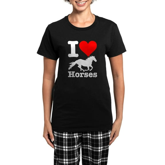 CafePress - I Heart Horses Women's Dark Pajamas - Women's Short Sleeve Print T-Shirt and Pants Dark Cotton Pajama Set