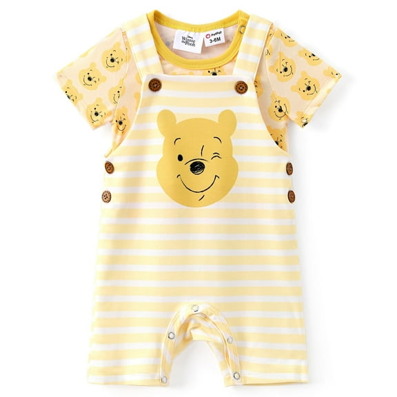 Disney Winnie the Pooh Baby Boys Girls 2 Pcs Graphic Tee with Striped Overall Sets Newborn to Infant