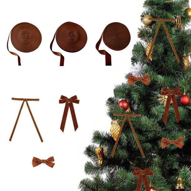 Cinta De Terciopelo Cinta decorativa navideña de terciopelo, 10 m, flocada, para envolver regalos, decoración de árbol, 10 unidades, color café Rkxzt