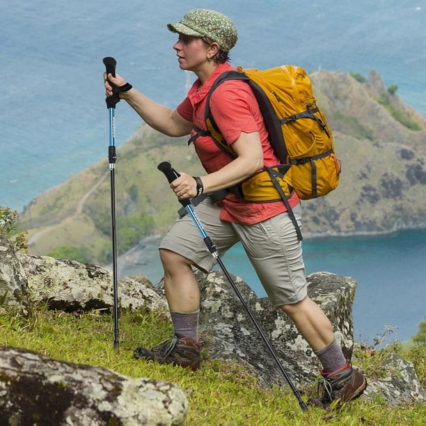Bastón de trekking plegable de aluminio Bastón plegable para hombres y mujeres (azul)