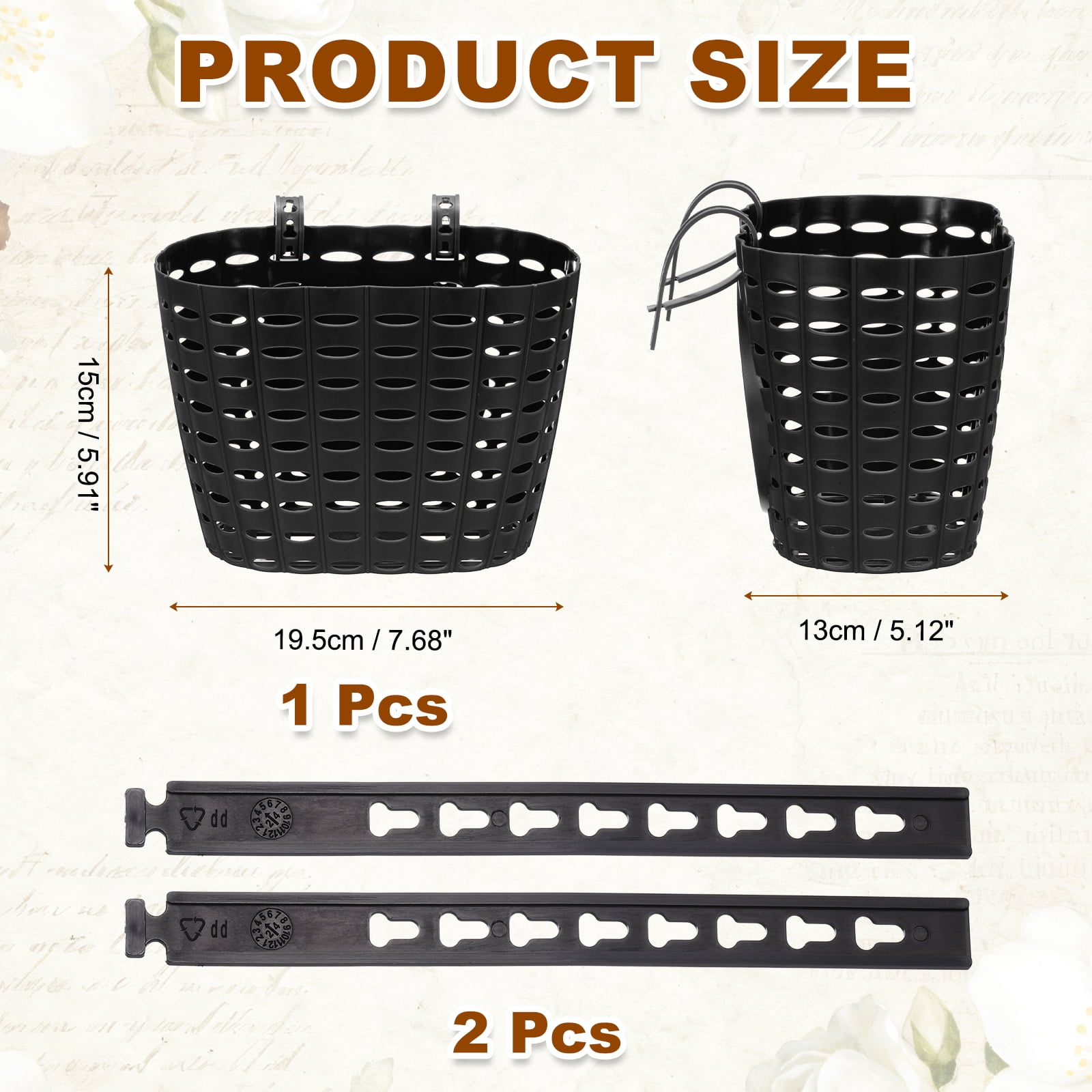 Uxcell Bike Basket, Plastic Bicycle Basket Adjustable Front Baskets with 2 Adjustment Buckles Unisex Strong Load 7.7 x 5.1 x 5.9" & Black-Fitting For(Most Bikes/Tricycle/Scooters)