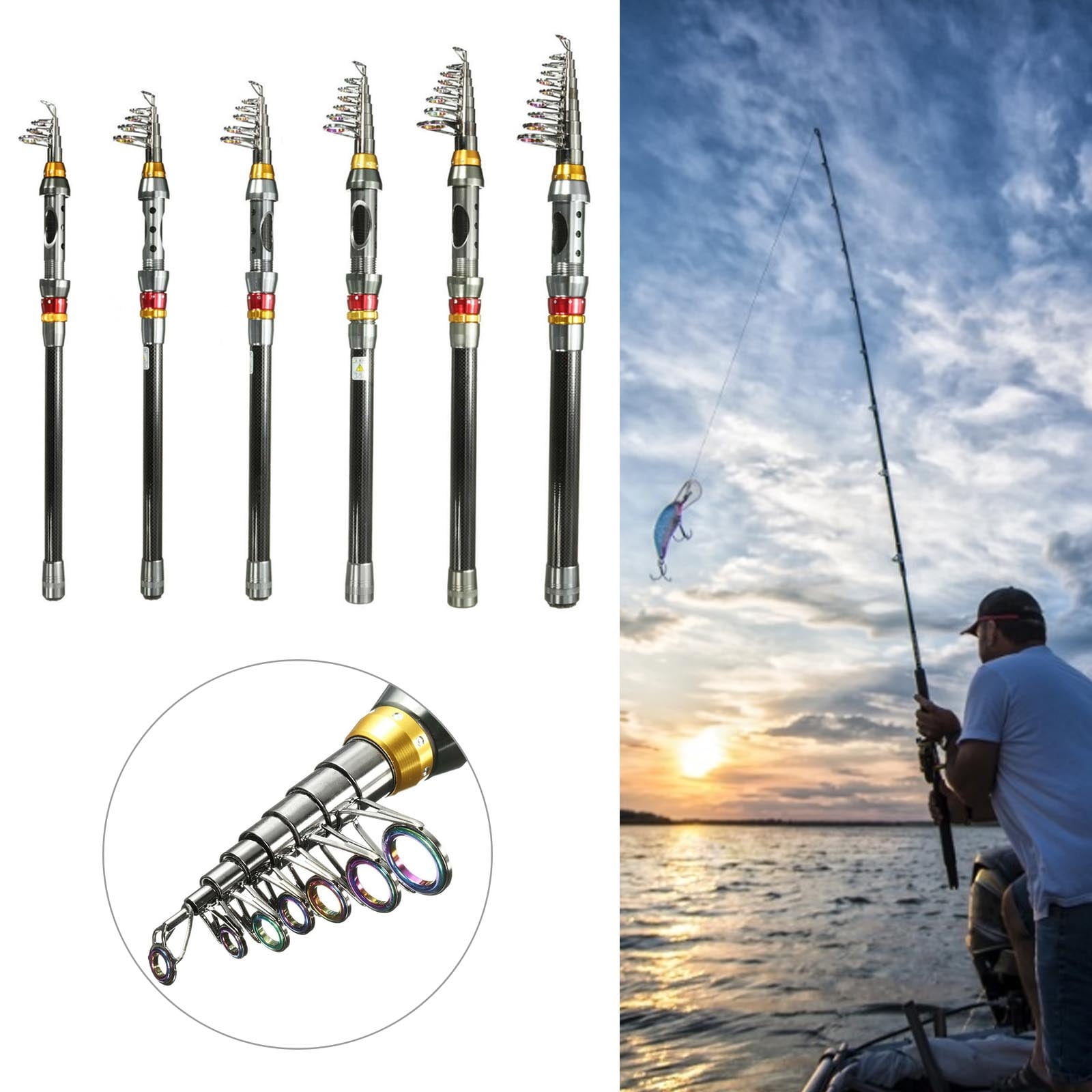 Telescopic Fishing Rod Carbon Fiber Spinning Pole for Boat Freshwater Travel 