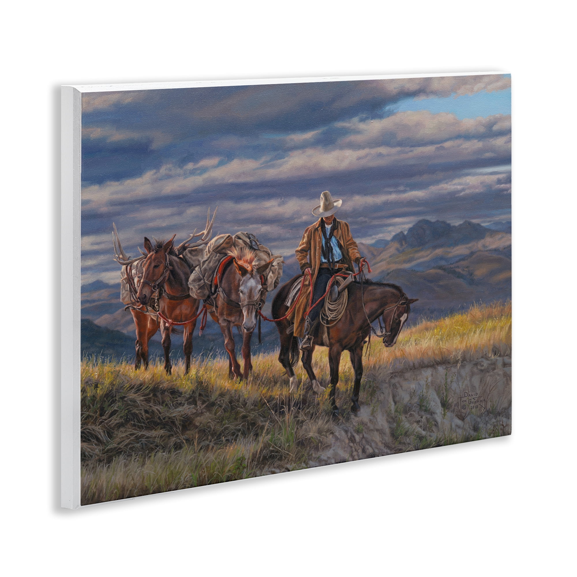 Stupell Industries Sauntering Cowboy & Horses Landscape Painting Unframed Art Print Wall Art, 14 x 11
