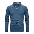 thumbnail image 2 of Zylanna Men's Long Sleeve Polo Shirts with Chest Pocket, Turndown Collar Spring Fall Slim Fit Solid Casual Pullover Tops for Man Dark Blue, 2 of 5