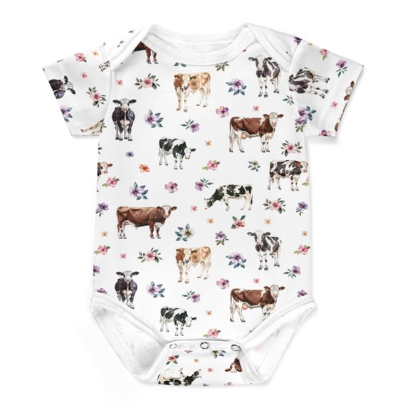 Watercolor Cows Boho Floral Baby Bodysuit Boy Girl Outfit Gifts Highland Cow Wildflowers Leaves Newborn Infant Onesie Bodysuit
