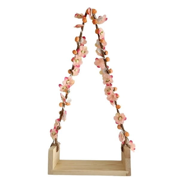 Newborn Photography Props Wooden Swing with Flower Vine Baby Photo