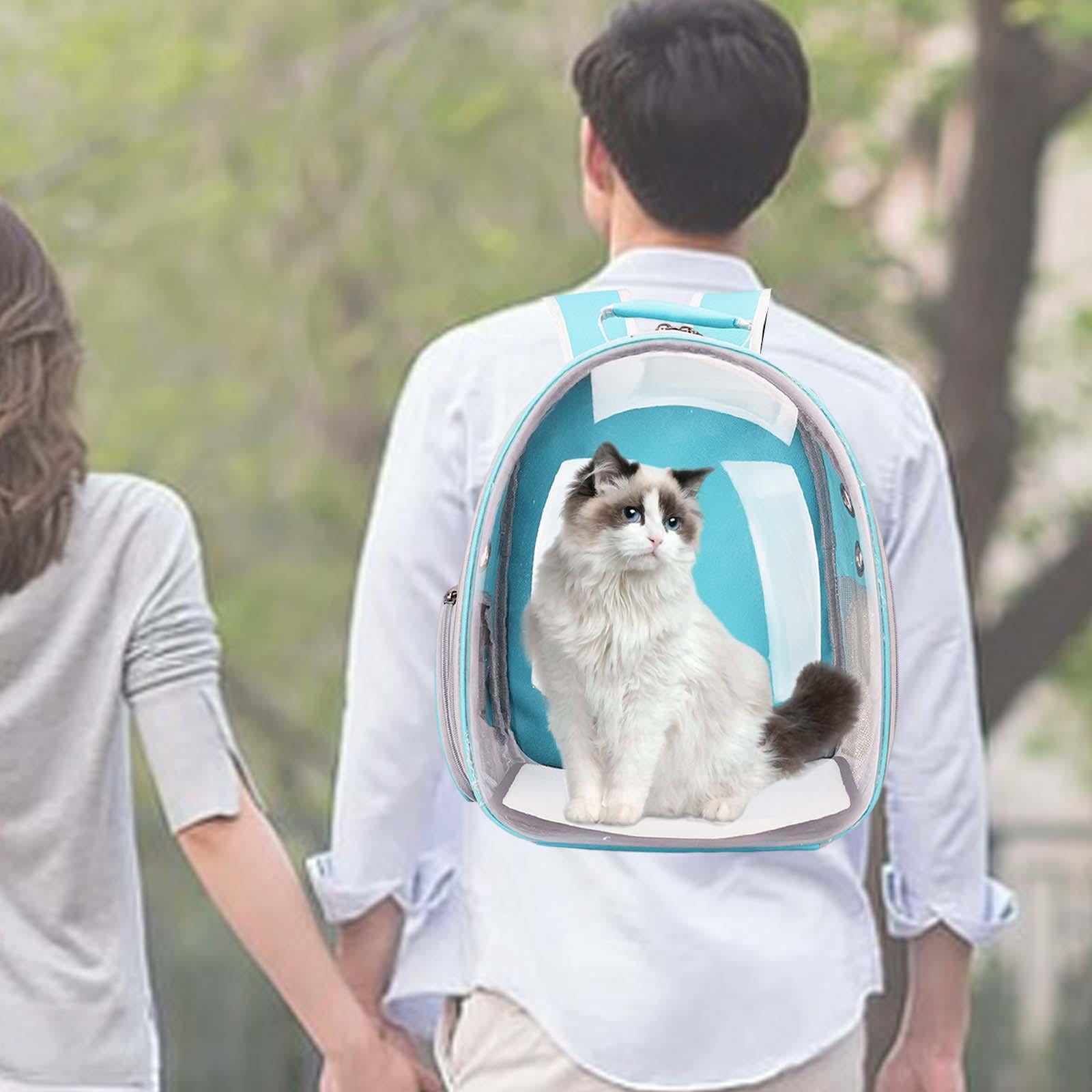 Bvdfgk Cat Carrier Backpack with Adjustable Shoulder Strap Transparent Small Dog Hiking Blue