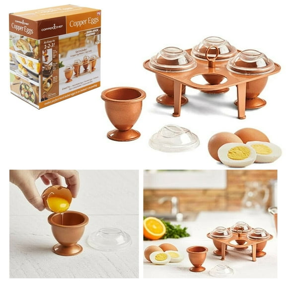 5pc Set Copper Egg Poacher Maker Non-Stick Cup Boiler Saucepan Cookware with Lid