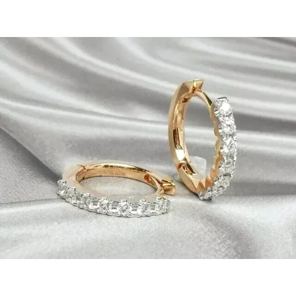 Beautiful 0.40Ct Round Cut Simulated Diamond Small Hoop Wedding Earrings 14K Yellow Gold Plated 925 Sterling Silver