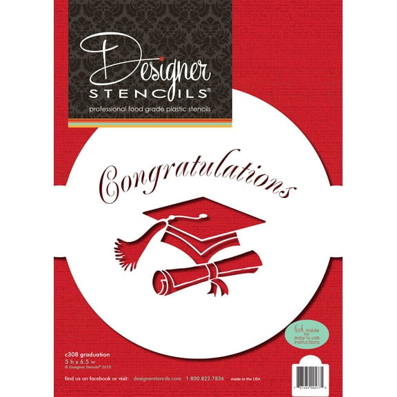 Designer Stencils Graduation Cake Stencil, Beige/semi-transparent