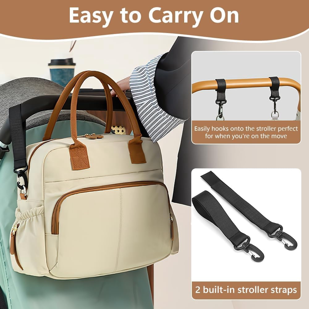 Sunyuer Diaper Bag Tote, Travel Stylish Mommy Bag with Stroller Clips, Large Capacity Hospital Bag for Labor and Delivery