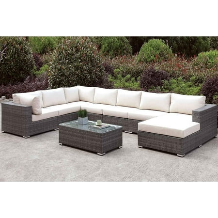 Gray Wicker U-Sectional and Coffee Table Set Furniture of America Somani