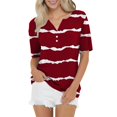 thumbnail image 2 of Tittly T Shirts for Women V Neck T Shirts Women's Fashion Casual Striped Button Short Sleeve Top T Shirt Graphic Tees Tshirts Shirts Red XXL, 2 of 5
