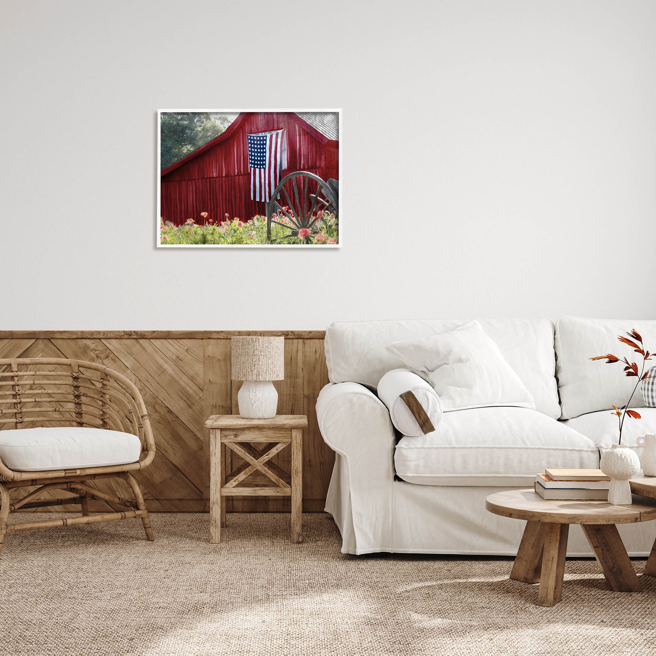 Country Farm Meadow Americana Town & City Graphic Art White Framed Art Print Wall Art