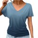 thumbnail image 2 of Camisetas de Manga Corta Casuales para las Mujeres con Cuello en V, Sudadera Casual de Poliéster, Impresión Sólida de las Señoras para la Fiesta de Trabajo Diaria, Invierno Y Primavera, 2 of 9